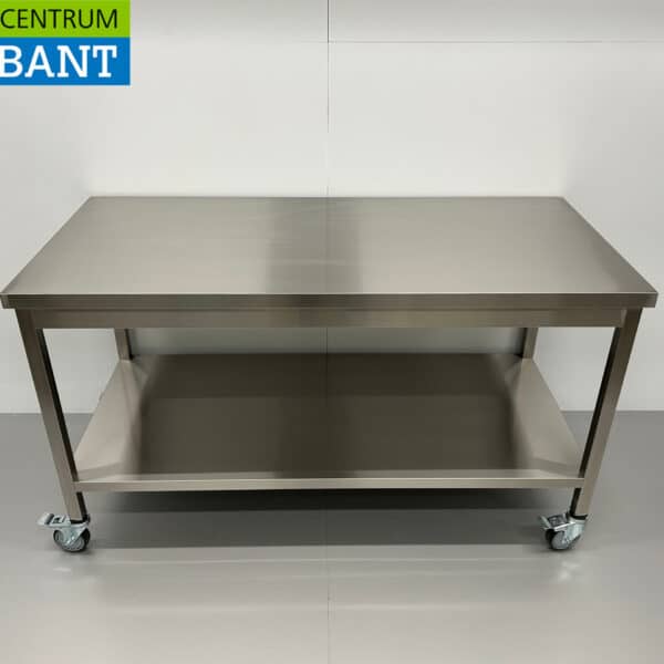 HCB RVS Verrijdbare Werktafel Tafel op wielen 150 x 70 x 85 cm Horeca