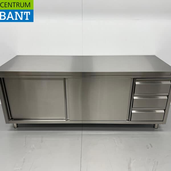 HCB RVS Werkkast Premium-line Kast Werktafel 2 schuifdeuren en 3 laden 200 cm Horeca